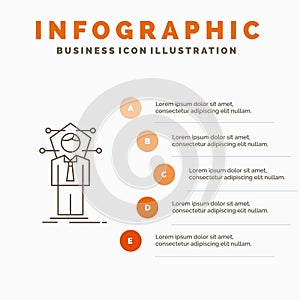 Business, connection, human, network, solution Infographics Template for Website and Presentation. Line Gray icon with Orange