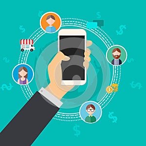 Business connection with mobile phone vector