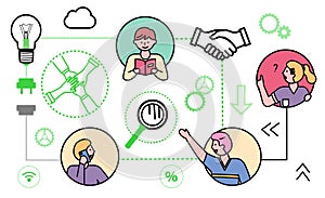 Business Connection, People and Line Icons Set