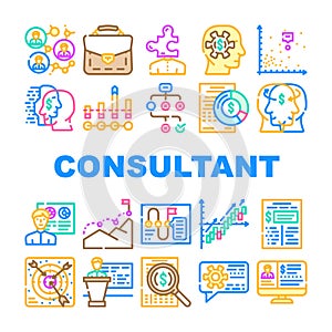 Business Consultant Advicing Icons Set Vector
