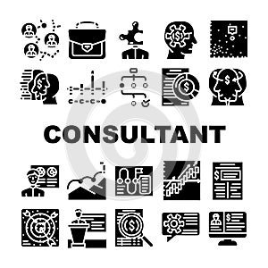 Business Consultant Advicing Icons Set Vector