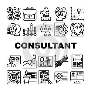 Business Consultant Advicing Icons Set Vector photo