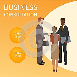 Business consultation banner vector illustration. Finance, strategic management, investment, natural resources, teamwork