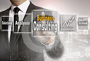 Business consulting businessman with city background concept