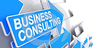 Business Consulting - Text on the Blue Pointer. 3D.
