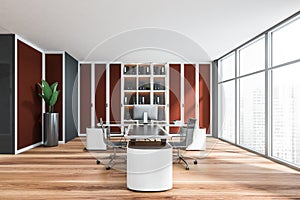 Business consulting room interior with furniture and windows