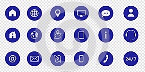 Business Contact us icon set. Flat button style
