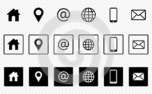 Business Contact us icon set. Square button style