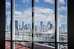 Business Contemporary Meeting Room Office Working Concept with frame window and city background