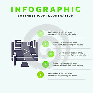 Business, Content, Copyright, Digital, Law Solid Icon Infographics 5 Steps Presentation Background