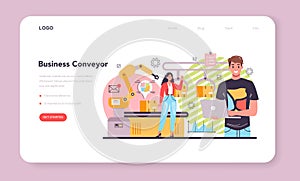 Business conveyor web banner or landing page. Idea of business development