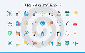 Business cooperation trendy flat icons set, human resource development, problem solving