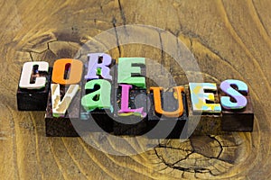 Business core values quality integrity ethics teamwork honesty positive attitude