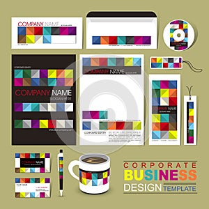 Business corporate identity template with colorful blocks