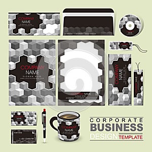 Business corporate identity template with grayscale blocks