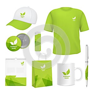 Business corporate identity. Various souvenirs with advertizing templates photo