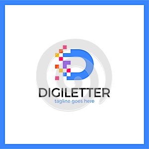 Business corporate letter D logo design vector. digital letter i