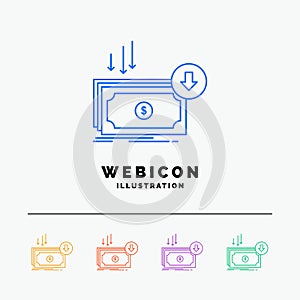 Business, cost, cut, expense, finance, money 5 Color Line Web Icon Template isolated on white. Vector illustration