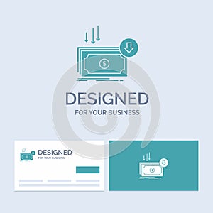 Business, cost, cut, expense, finance, money Business Logo Glyph Icon Symbol for your business. Turquoise Business Cards with