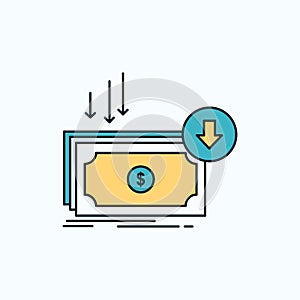 Business, cost, cut, expense, finance, money Flat Icon. green and Yellow sign and symbols for website and Mobile appliation.
