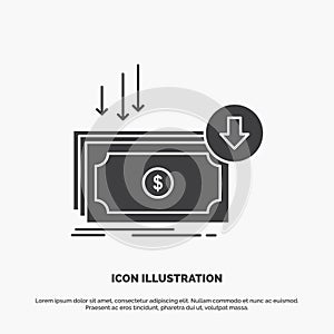 Business, cost, cut, expense, finance, money Icon. glyph vector gray symbol for UI and UX, website or mobile application