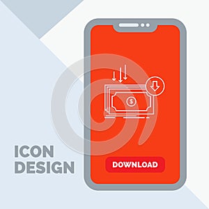 Business, cost, cut, expense, finance, money Line Icon in Mobile for Download Page