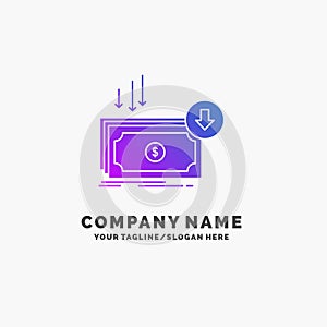 Business, cost, cut, expense, finance, money Purple Business Logo Template. Place for Tagline