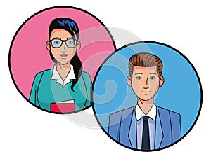 Business couple avatar profile picture in round icons