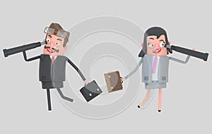 Business couple watching forward in a spyglasses. 3d illustration photo