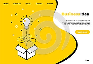 Business creative idea landing page. Light bulb line concept. Vector template web design business concept company site
