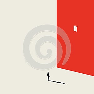 Business creative solution finding vector concept with businessman looking at window in wall. Minimalist artistic style