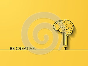 Business creativity and brainstorming vector concept with brain and pencil symbol. Creative process symbol.