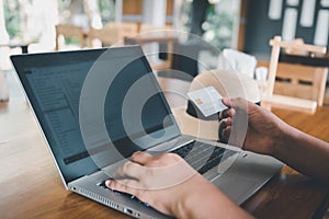 Business Credit Banking and Online Shopping Service, Close-Up of Business Woman Hands Using Credit Card for Paying Online Shopping