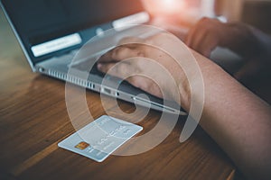 Business Credit Banking and Online Shopping Service, Close-Up of Business Woman Hands Using Credit Card for Paying Online Shopping