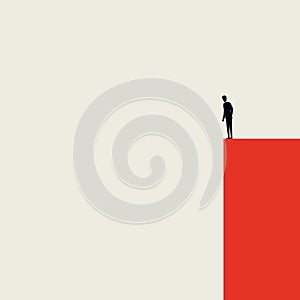 Business crisis, depression or burnout syndrome vector concept. Minimalist artistic style. Businessman standing on edge