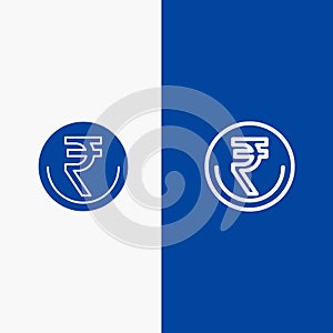Business, Currency, Finance, Indian, Inr, Rupee, Trade Line and Glyph Solid icon Blue banner Line and Glyph Solid icon Blue banner
