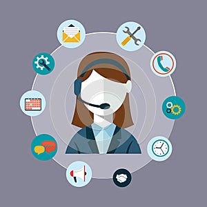 Business customer care service concept flat icons set of contact us support help desk phone call and website click for