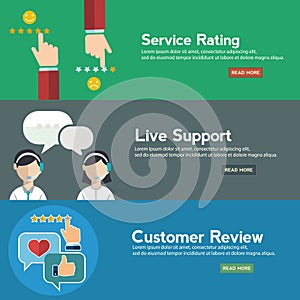 Business customer care service concept, rating on customer service and review flat banner set
