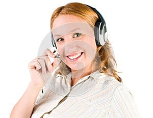 Business customer support operator woman smiling