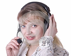 Business customer support operator woman smiling