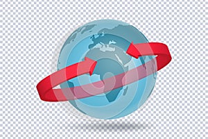 Business 3d red arrow, planet Earth on transparent