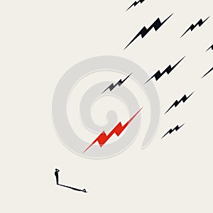 Business danger or risk vector concept with lightning strike symbol. Dangerous challenge. Minimal illustration.
