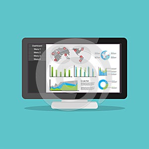 Business dashboard on computer interface. Business chart visual graphics report concept