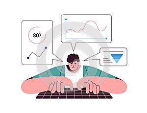 Business data analysis and effective management concept. Analyst analyzing information, graphs. Logic thinking