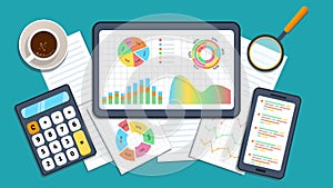 Business data analysis financial growth concept. Market research, data analysis, statistics graph chart report, business analysis