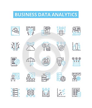 Business data analytics vector line icons set. Business, Data, Analytics, Strategy, Intelligence, Insights, Big