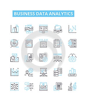 Business data analytics vector line icons set. Business, Data, Analytics, Strategy, Intelligence, Insights, Big