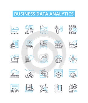 Business data analytics vector line icons set. Business, Data, Analytics, Strategy, Intelligence, Insights, Big