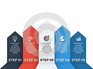 Business data, chart. Abstract elements of graph, diagram with 5 steps, strategy, options, parts or processes. Vector