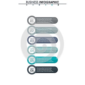Business data, chart. Abstract elements of graph, diagram with 6 steps, strategy, options, parts or processes. Vector